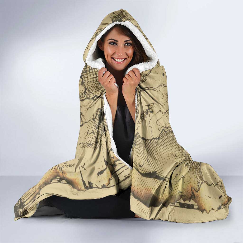 Ging Freecss Theme Desert Explorer Design Hooded Blanket with Ancient Map Background and Adventure Card Artwork - The Mazicc