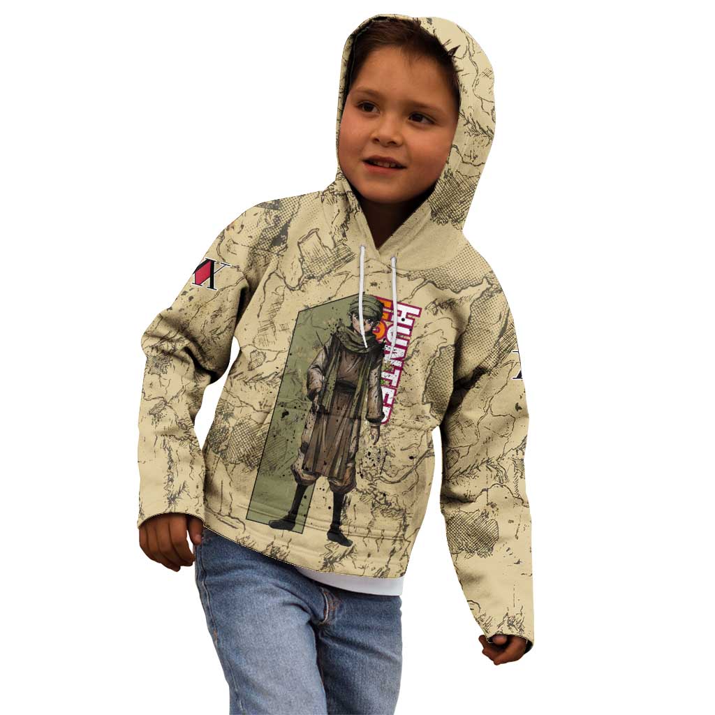 Ging Freecss Theme Desert Explorer Design Kid Hoodie with Ancient Map Background and Adventure Card Artwork - The Mazicc