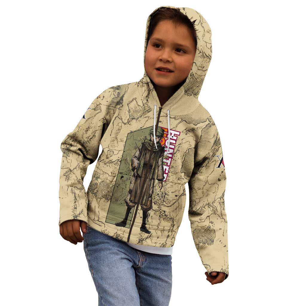 Ging Freecss Theme Desert Explorer Design Kid Hoodie with Ancient Map Background and Adventure Card Artwork - The Mazicc