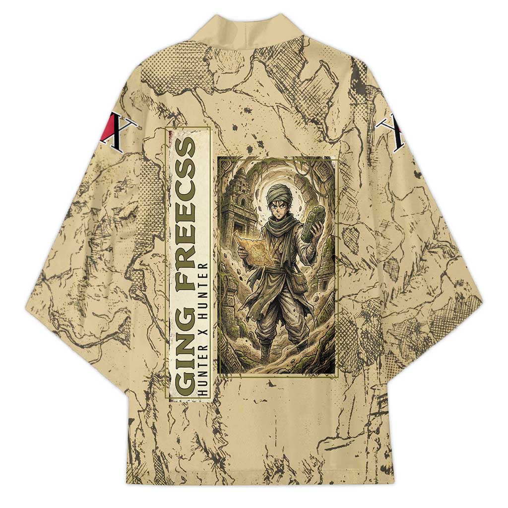 Ging Freecss Theme Desert Explorer Design Kimono with Ancient Map Background and Adventure Card Artwork - The Mazicc