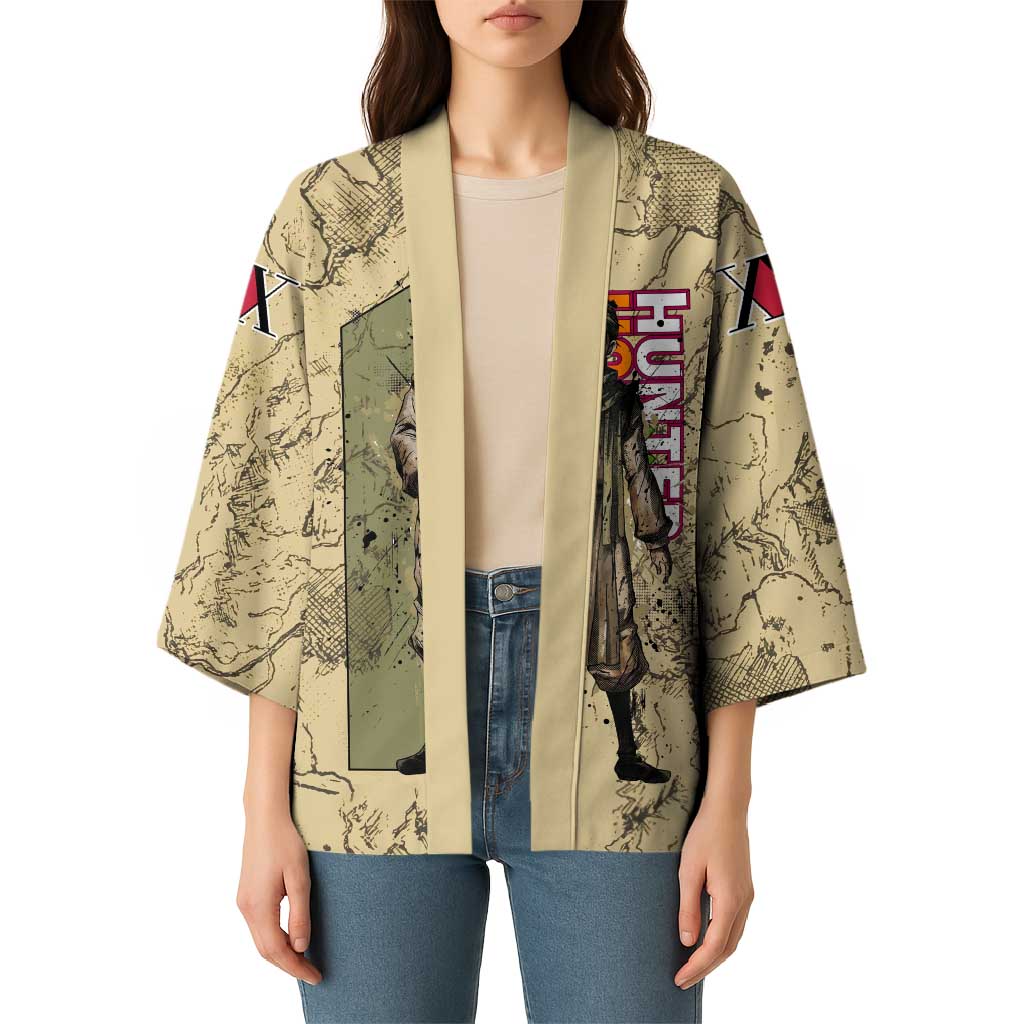Ging Freecss Theme Desert Explorer Design Kimono with Ancient Map Background and Adventure Card Artwork - The Mazicc