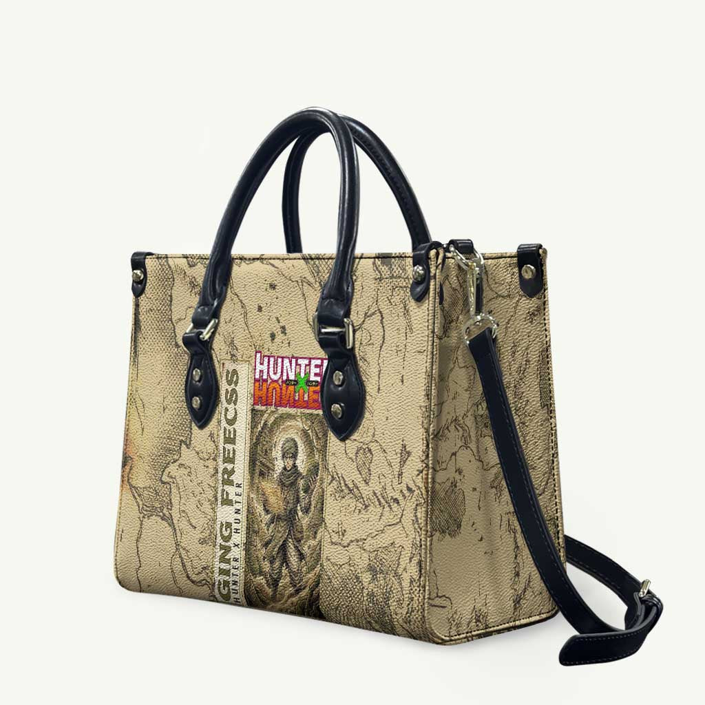 Ging Freecss Theme Desert Explorer Design Leather Bag with Ancient Map Background and Adventure Card Artwork - The Mazicc