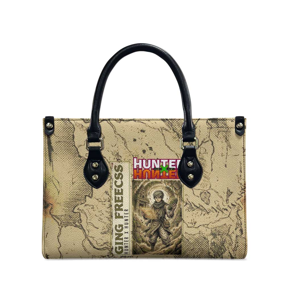 Ging Freecss Theme Desert Explorer Design Leather Bag with Ancient Map Background and Adventure Card Artwork - The Mazicc