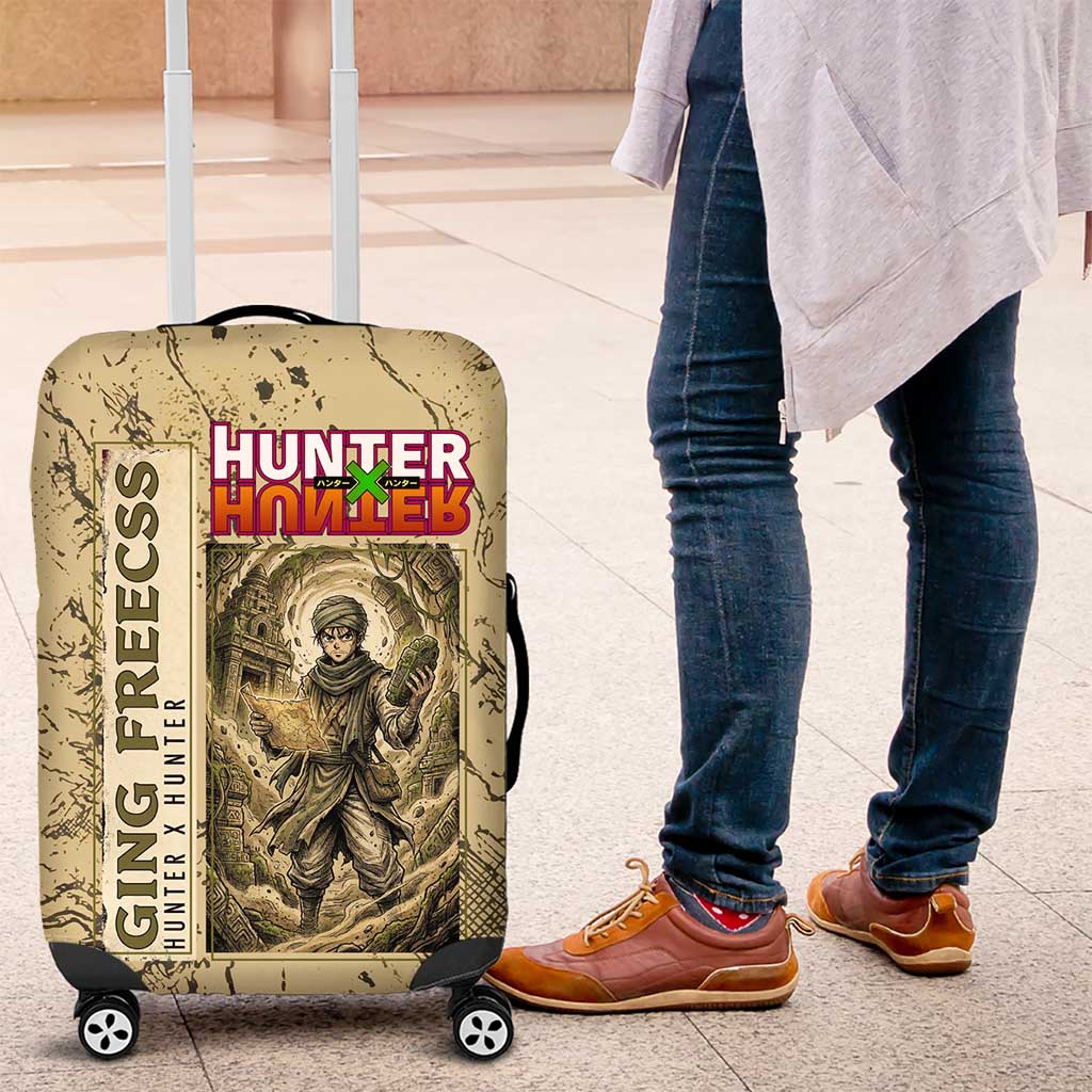 Ging Freecss Theme Desert Explorer Design Luggage Cover with Ancient Map Background and Adventure Card Artwork - The Mazicc