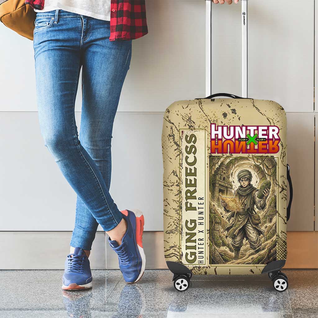 Ging Freecss Theme Desert Explorer Design Luggage Cover with Ancient Map Background and Adventure Card Artwork - The Mazicc