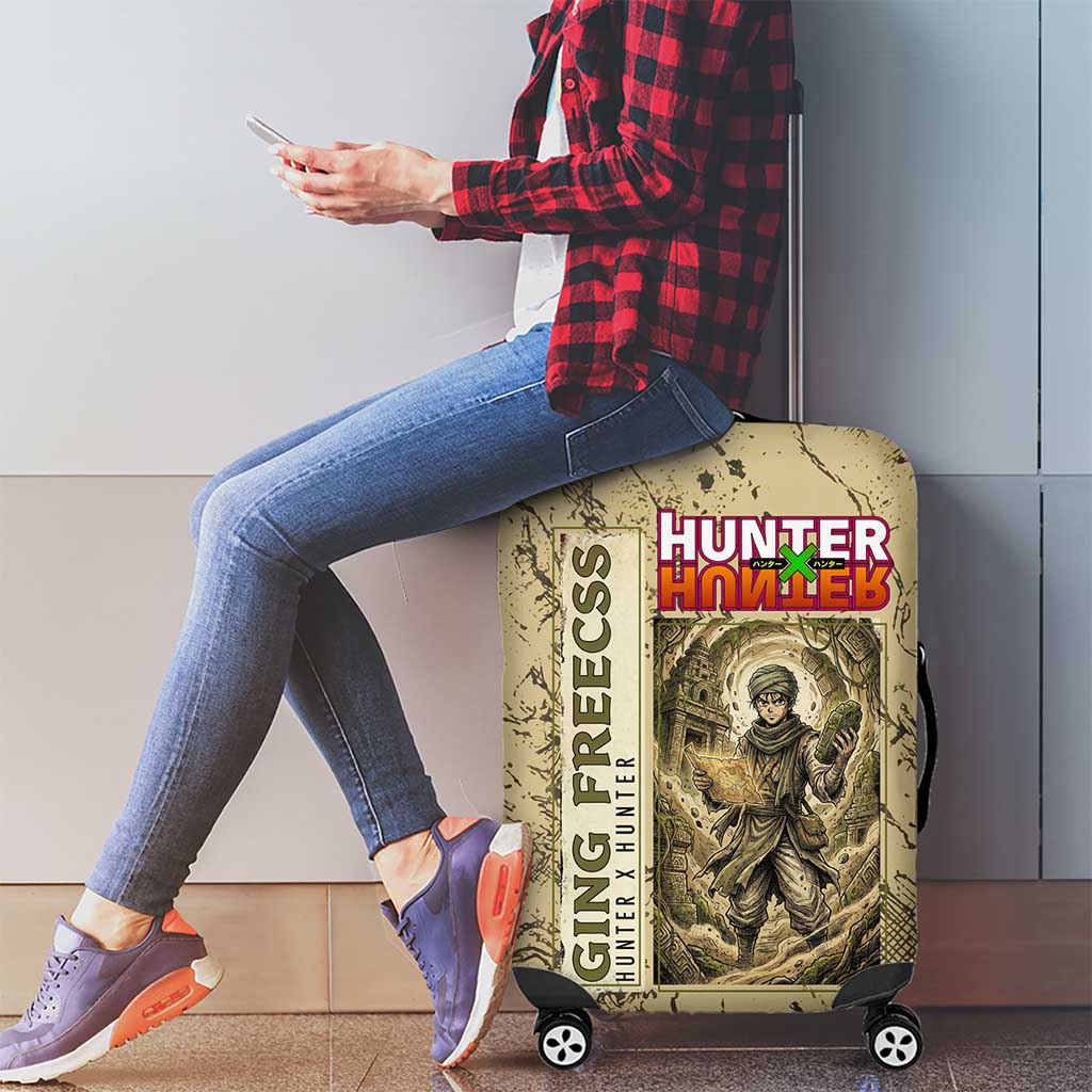 Ging Freecss Theme Desert Explorer Design Luggage Cover with Ancient Map Background and Adventure Card Artwork - The Mazicc