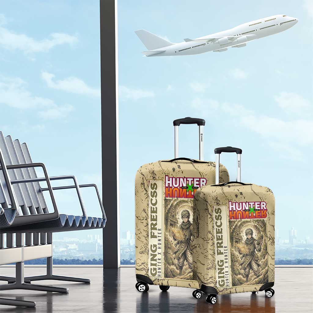 Ging Freecss Theme Desert Explorer Design Luggage Cover with Ancient Map Background and Adventure Card Artwork - The Mazicc