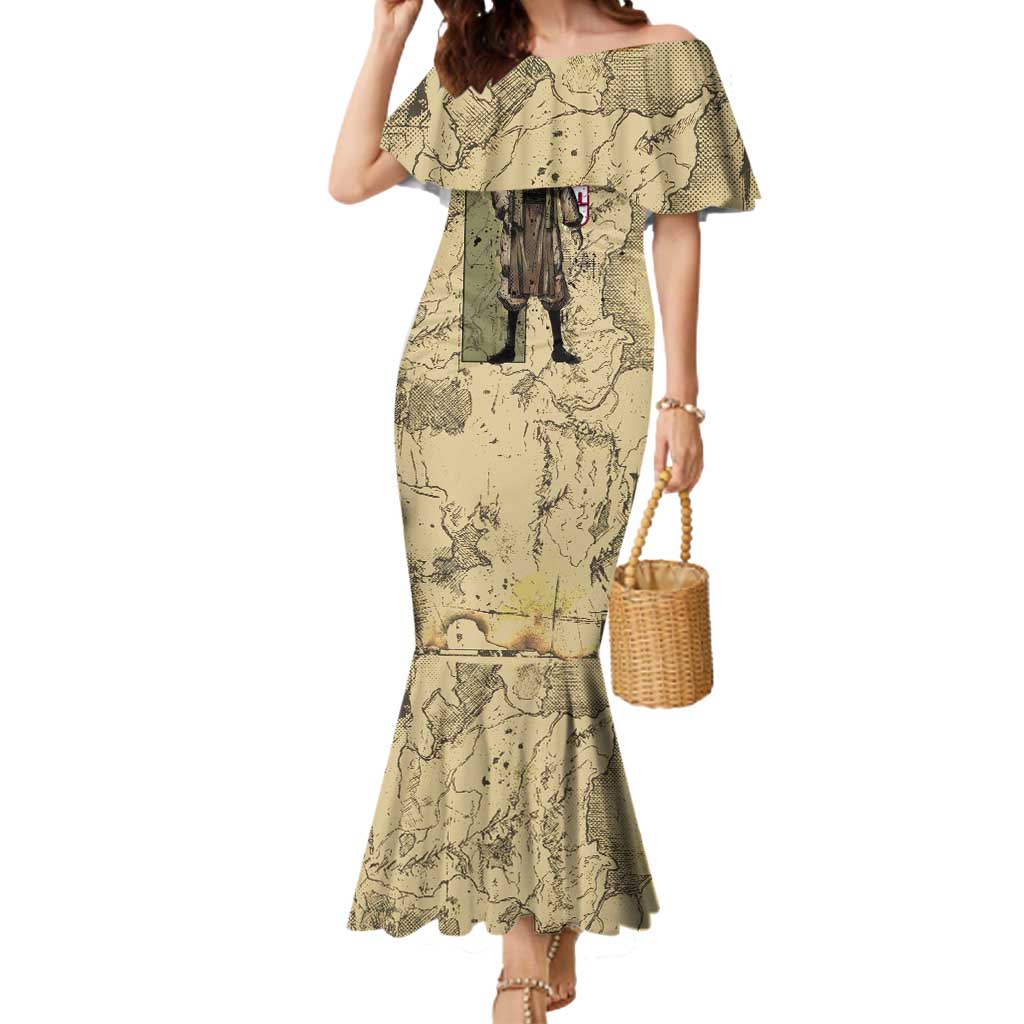 Ging Freecss Theme Desert Explorer Design Mermaid Dress with Ancient Map Background and Adventure Card Artwork - The Mazicc