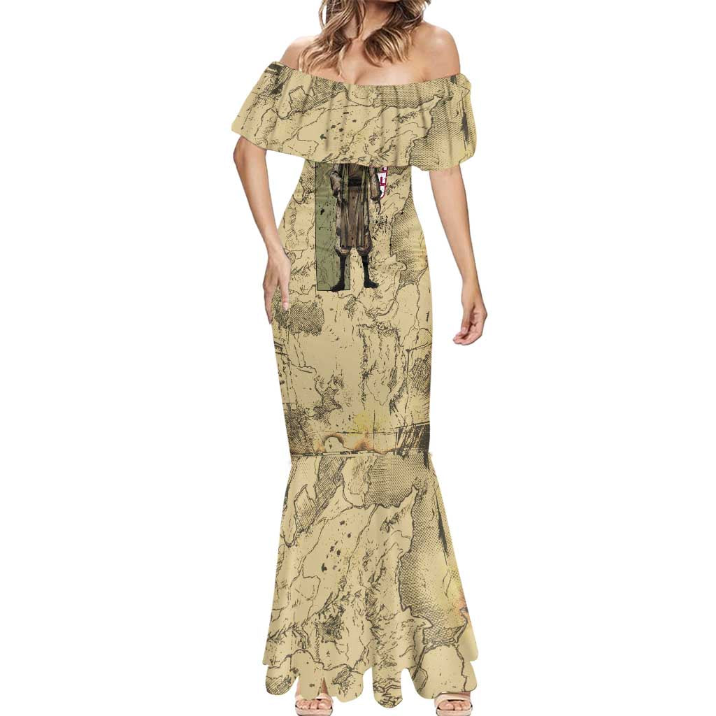 Ging Freecss Theme Desert Explorer Design Mermaid Dress with Ancient Map Background and Adventure Card Artwork - The Mazicc