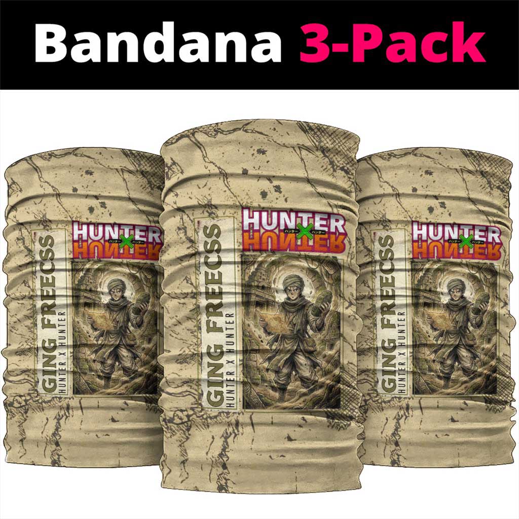 Ging Freecss Theme Desert Explorer Design Neck Gaiter with Ancient Map Background and Adventure Card Artwork - The Mazicc