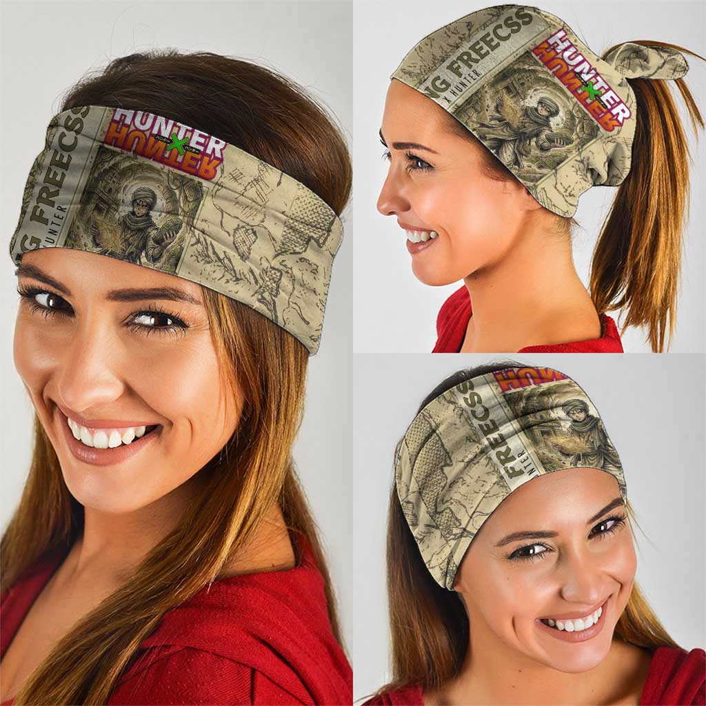Ging Freecss Theme Desert Explorer Design Neck Gaiter with Ancient Map Background and Adventure Card Artwork - The Mazicc