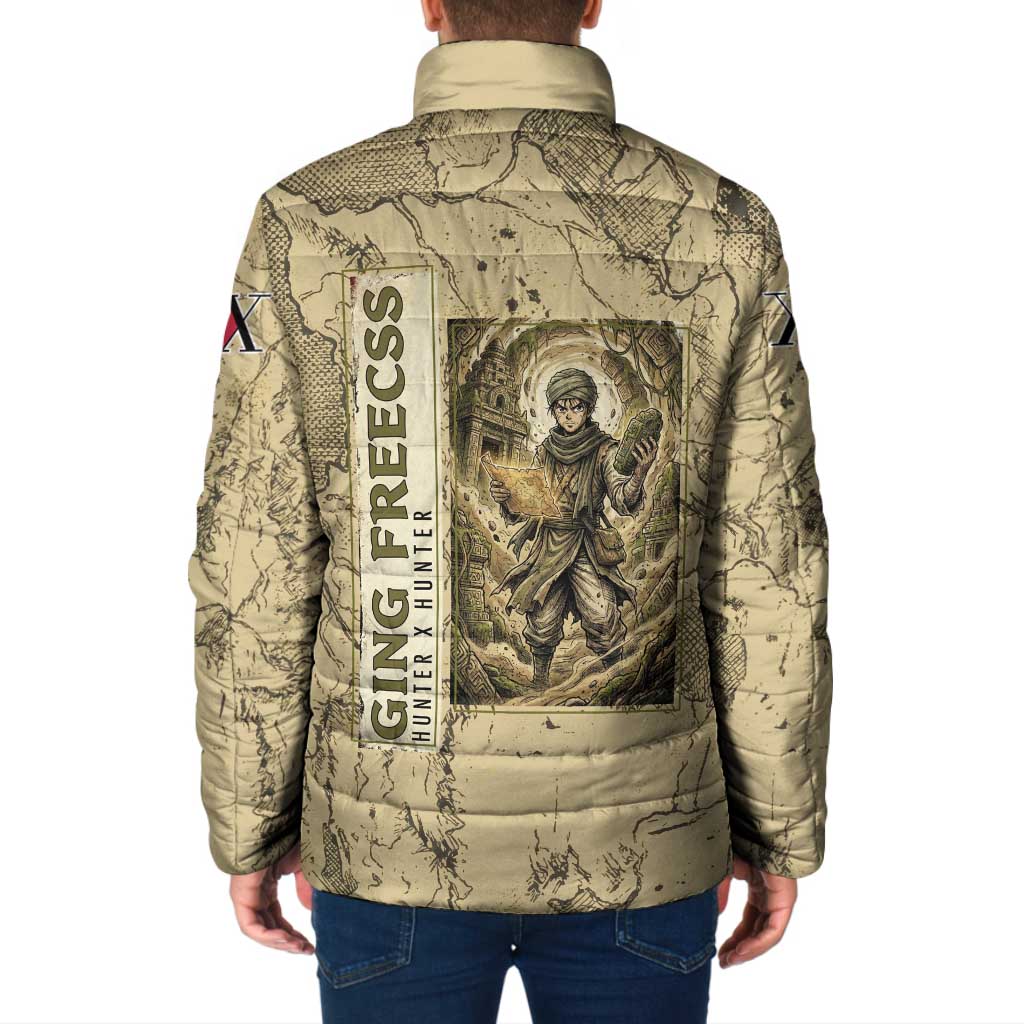 Ging Freecss Theme Desert Explorer Design Padded Jacket with Ancient Map Background and Adventure Card Artwork - The Mazicc