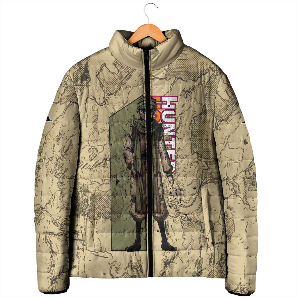 Ging Freecss Theme Desert Explorer Design Padded Jacket with Ancient Map Background and Adventure Card Artwork - The Mazicc