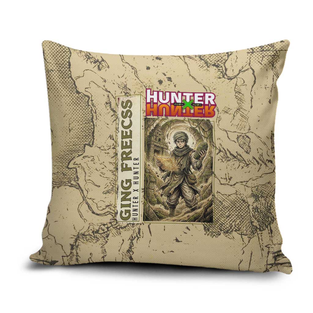 Ging Freecss Theme Desert Explorer Design Pillow Cover with Ancient Map Background and Adventure Card Artwork - The Mazicc