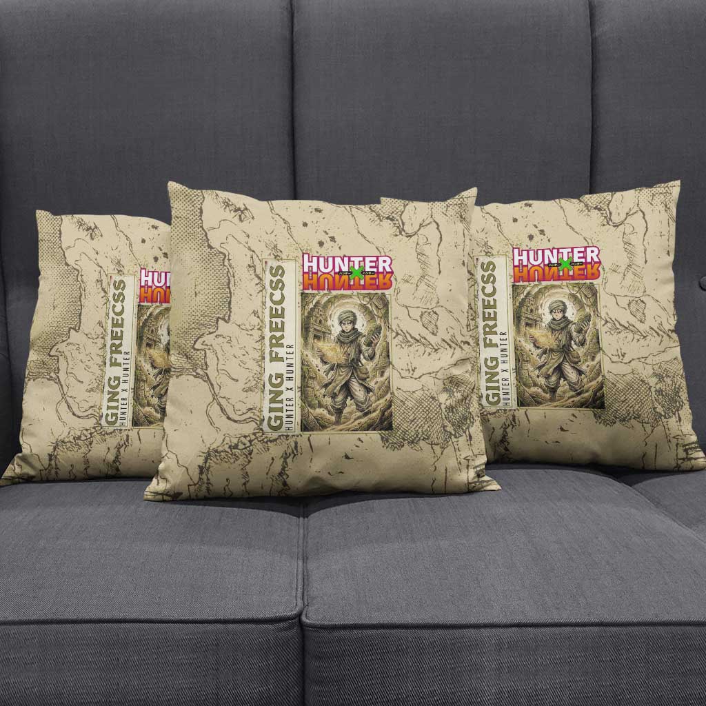 Ging Freecss Theme Desert Explorer Design Pillow Cover with Ancient Map Background and Adventure Card Artwork - The Mazicc