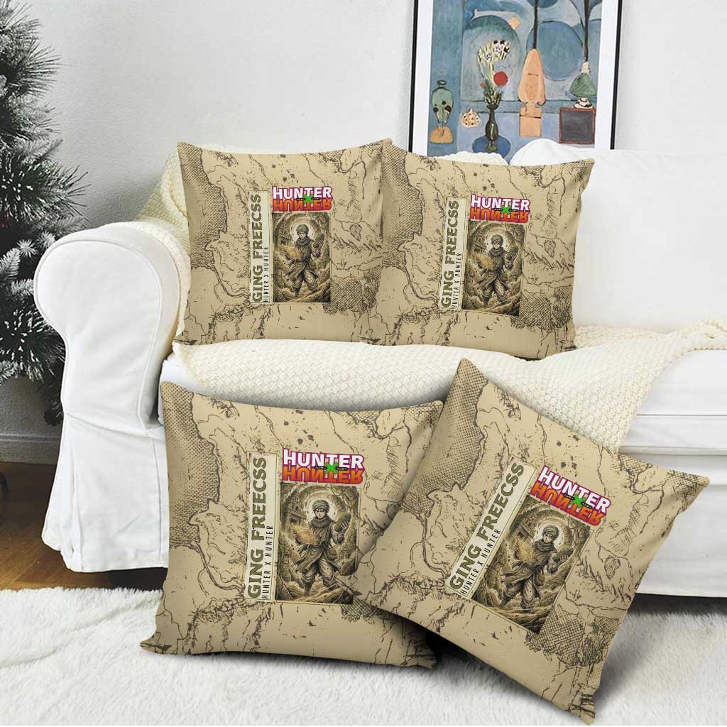 Ging Freecss Theme Desert Explorer Design Pillow Cover with Ancient Map Background and Adventure Card Artwork - The Mazicc