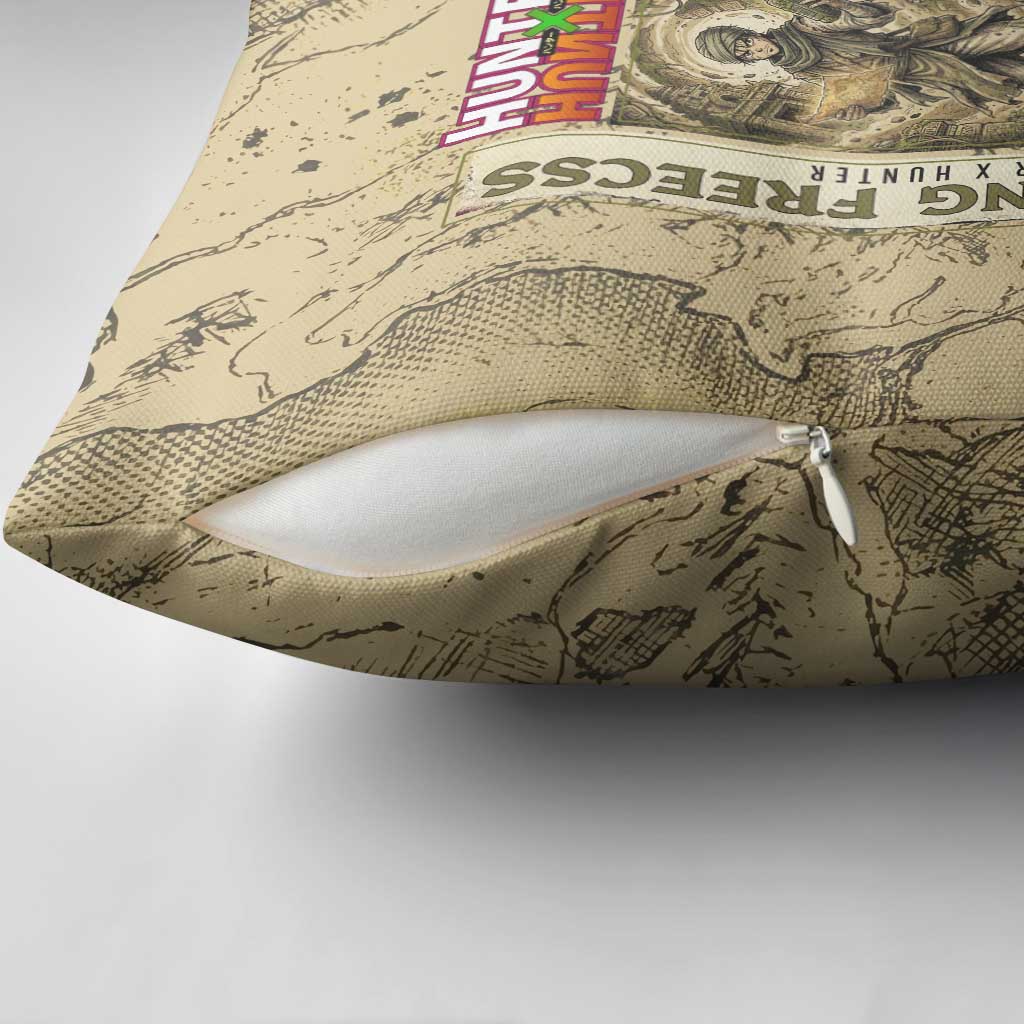 Ging Freecss Theme Desert Explorer Design Pillow Cover with Ancient Map Background and Adventure Card Artwork - The Mazicc