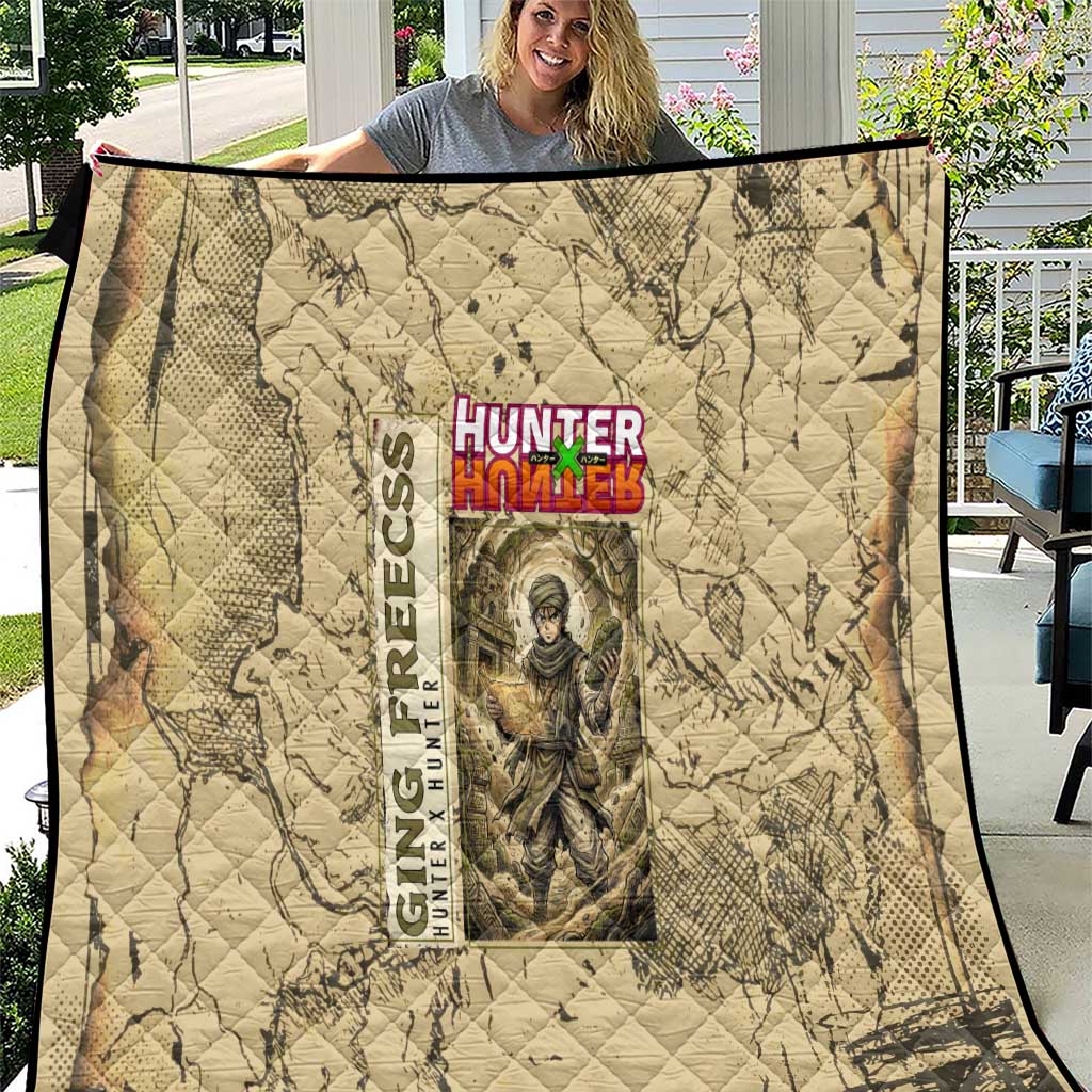 Ging Freecss Theme Desert Explorer Design Quilt with Ancient Map Background and Adventure Card Artwork - The Mazicc