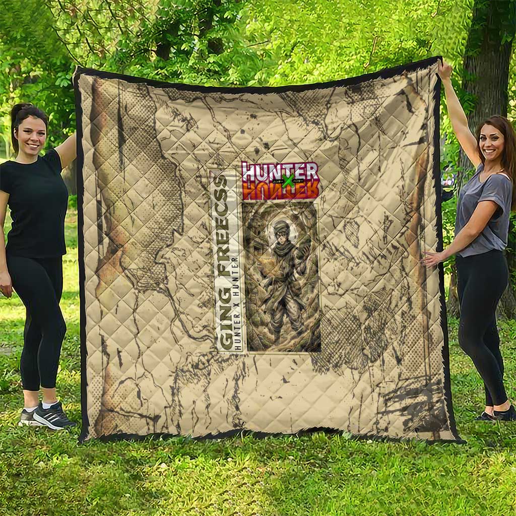 Ging Freecss Theme Desert Explorer Design Quilt with Ancient Map Background and Adventure Card Artwork - The Mazicc