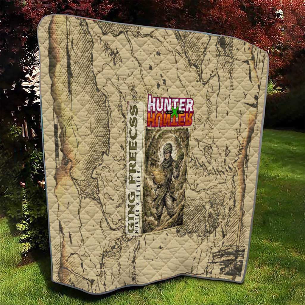 Ging Freecss Theme Desert Explorer Design Quilt with Ancient Map Background and Adventure Card Artwork - The Mazicc