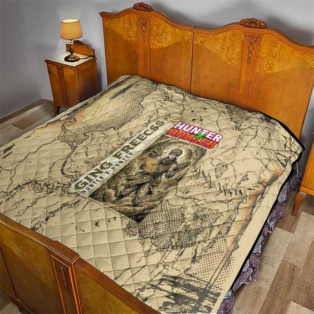 Ging Freecss Theme Desert Explorer Design Quilt with Ancient Map Background and Adventure Card Artwork - The Mazicc