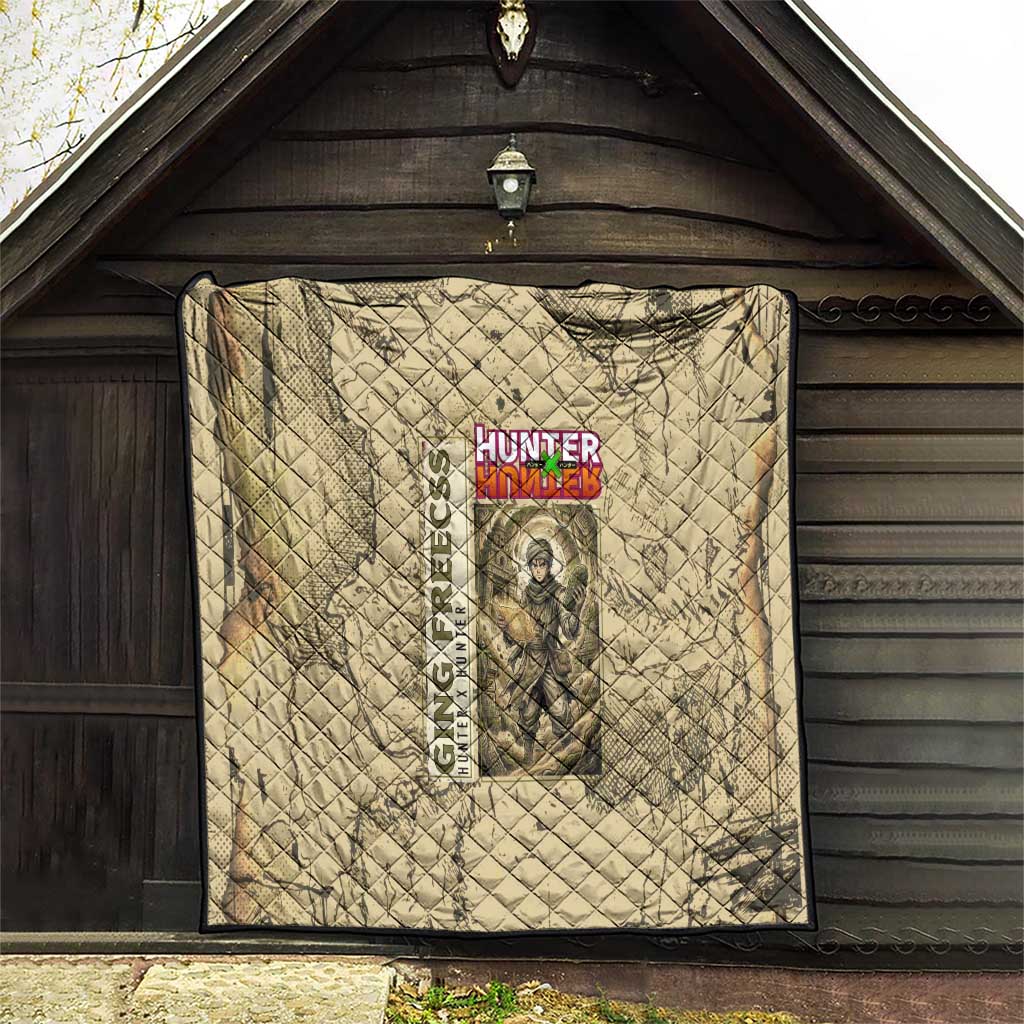 Ging Freecss Theme Desert Explorer Design Quilt with Ancient Map Background and Adventure Card Artwork - The Mazicc
