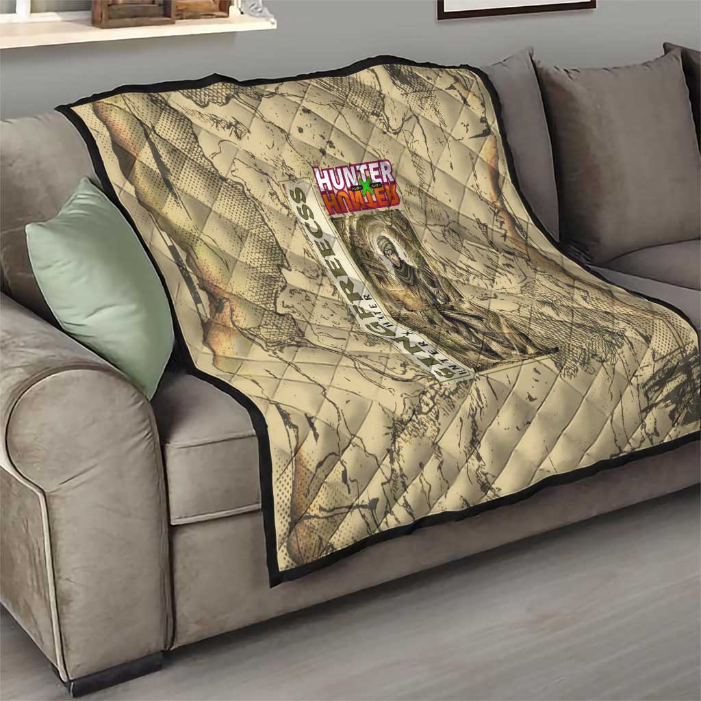 Ging Freecss Theme Desert Explorer Design Quilt with Ancient Map Background and Adventure Card Artwork - The Mazicc