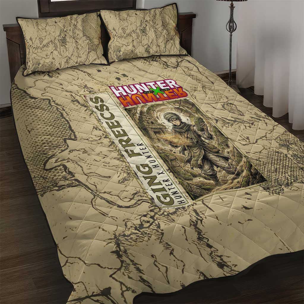 Ging Freecss Theme Desert Explorer Design Quilt Bed Set with Ancient Map Background and Adventure Card Artwork - The Mazicc