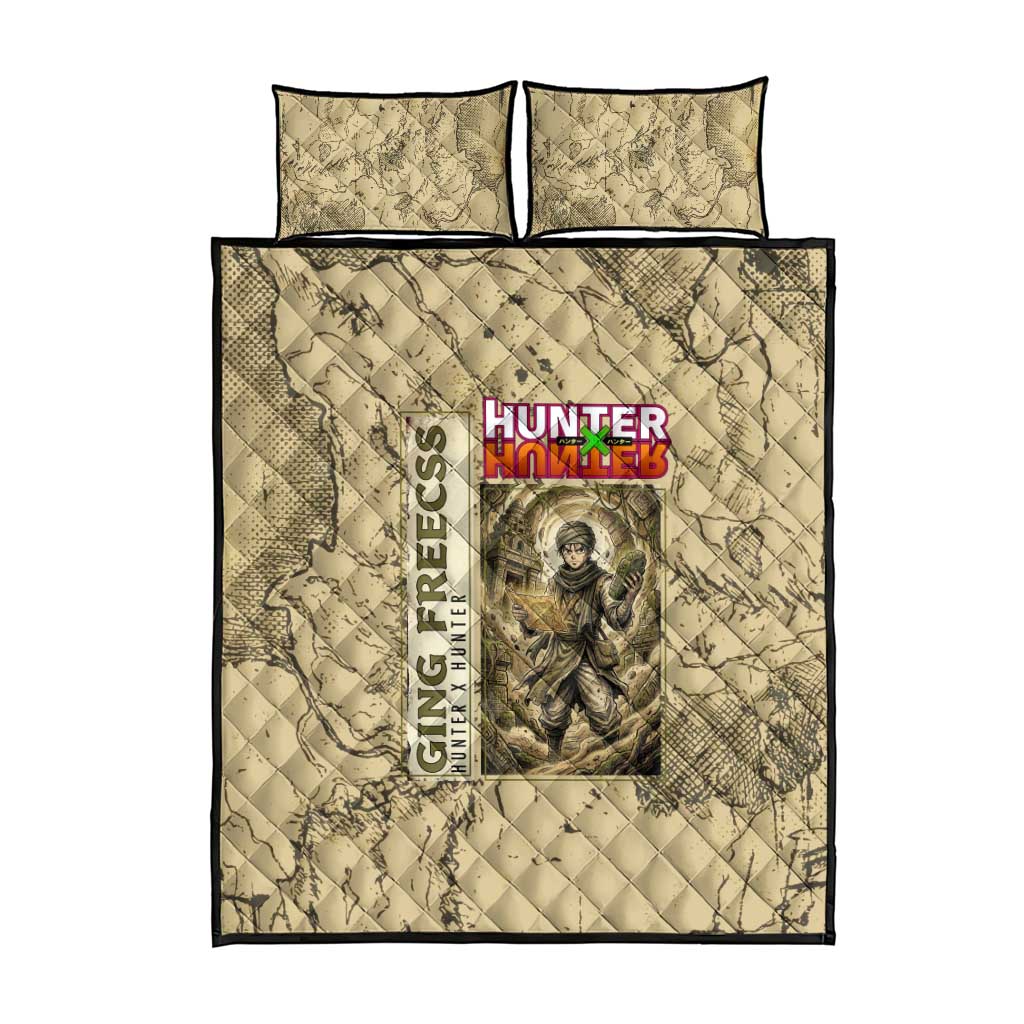 Ging Freecss Theme Desert Explorer Design Quilt Bed Set with Ancient Map Background and Adventure Card Artwork - The Mazicc