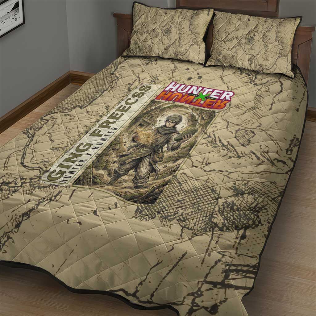 Ging Freecss Theme Desert Explorer Design Quilt Bed Set with Ancient Map Background and Adventure Card Artwork - The Mazicc