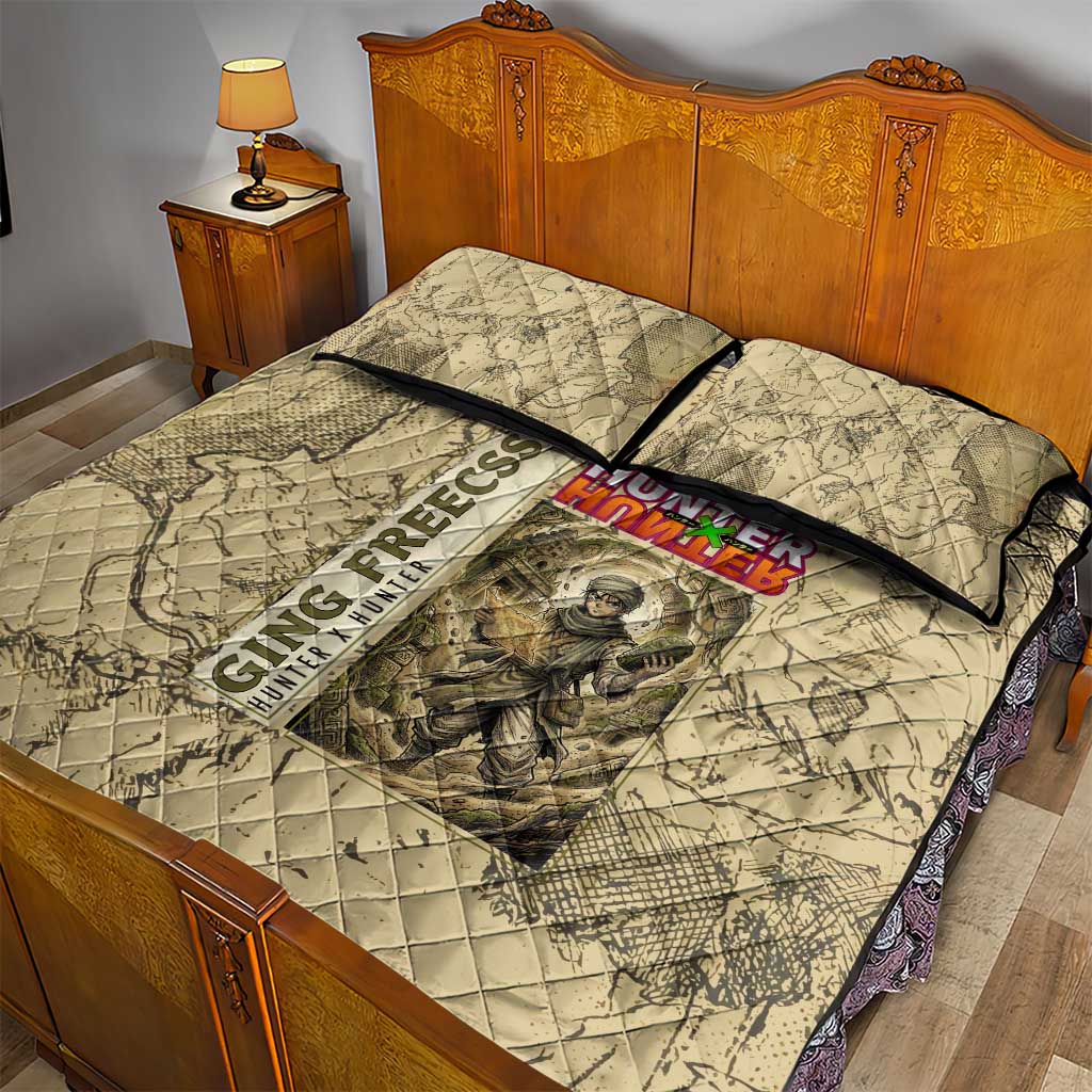 Ging Freecss Theme Desert Explorer Design Quilt Bed Set with Ancient Map Background and Adventure Card Artwork - The Mazicc