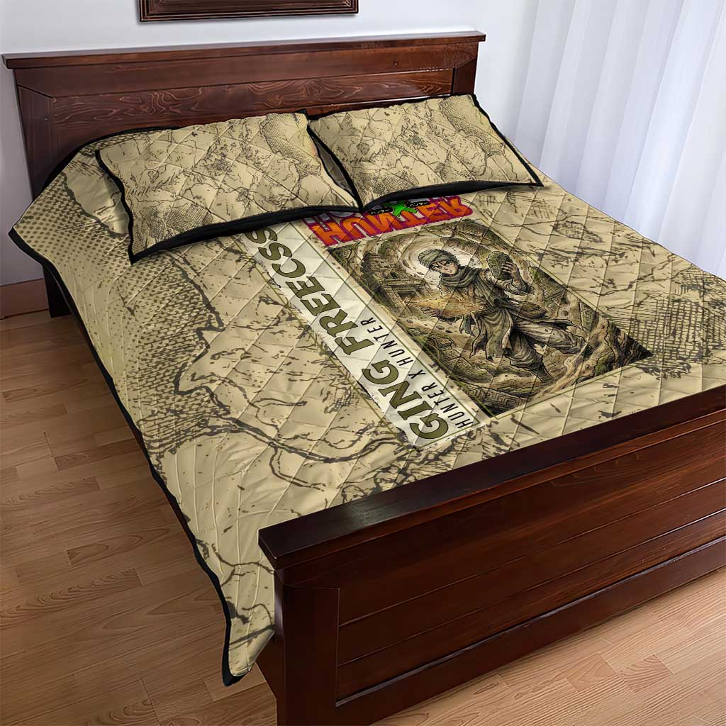 Ging Freecss Theme Desert Explorer Design Quilt Bed Set with Ancient Map Background and Adventure Card Artwork - The Mazicc