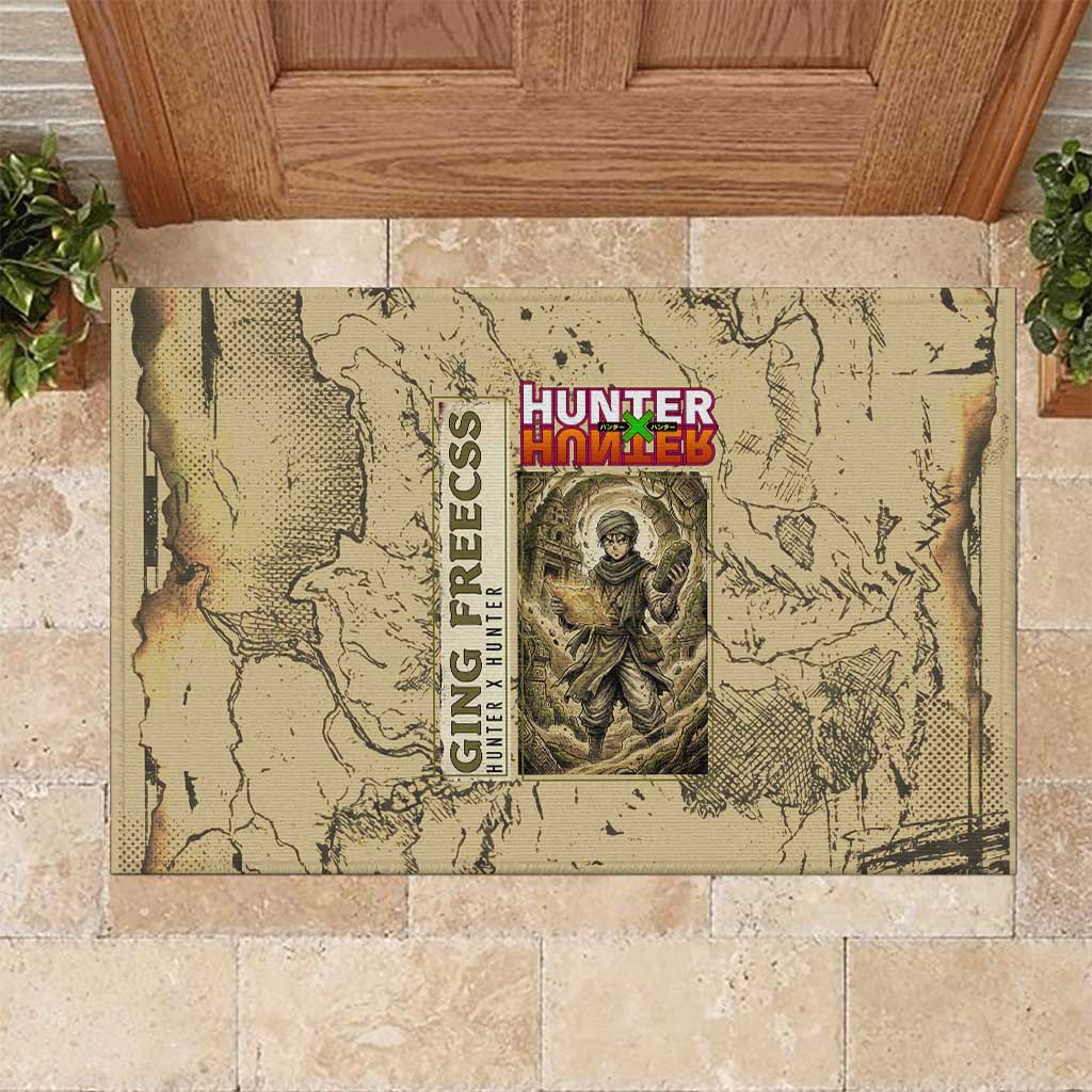 Ging Freecss Theme Desert Explorer Design Rubber Doormat with Ancient Map Background and Adventure Card Artwork - The Mazicc