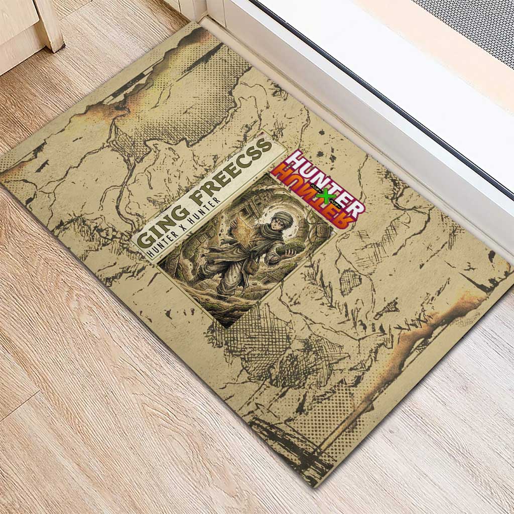 Ging Freecss Theme Desert Explorer Design Rubber Doormat with Ancient Map Background and Adventure Card Artwork - The Mazicc