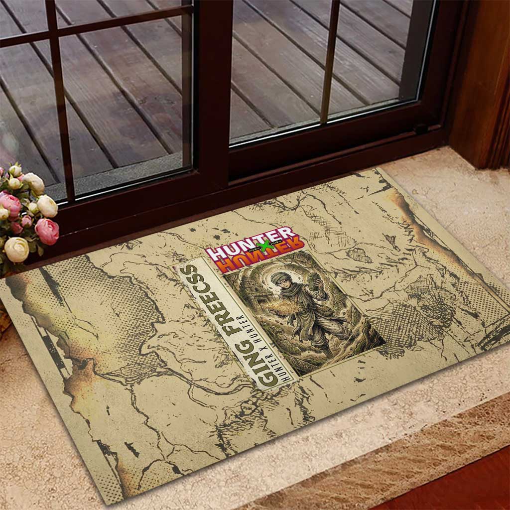 Ging Freecss Theme Desert Explorer Design Rubber Doormat with Ancient Map Background and Adventure Card Artwork - The Mazicc