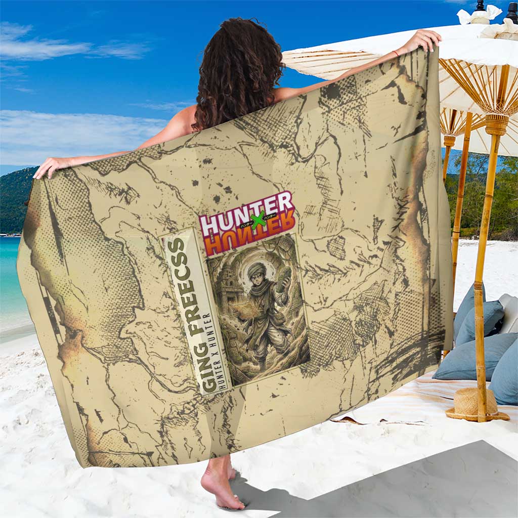Ging Freecss Theme Desert Explorer Design Sarong with Ancient Map Background and Adventure Card Artwork - The Mazicc
