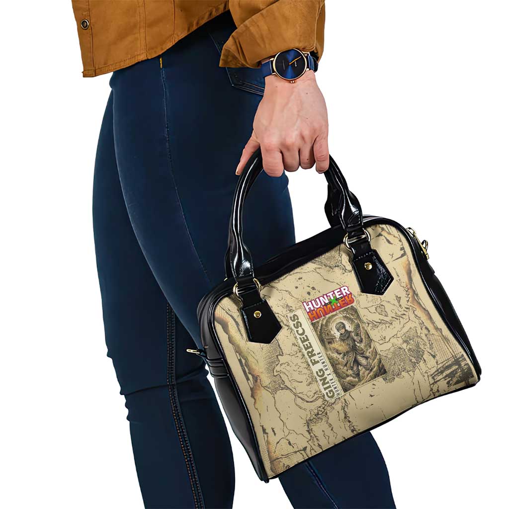 Ging Freecss Theme Desert Explorer Design Shoulder Handbag with Ancient Map Background and Adventure Card Artwork - The Mazicc