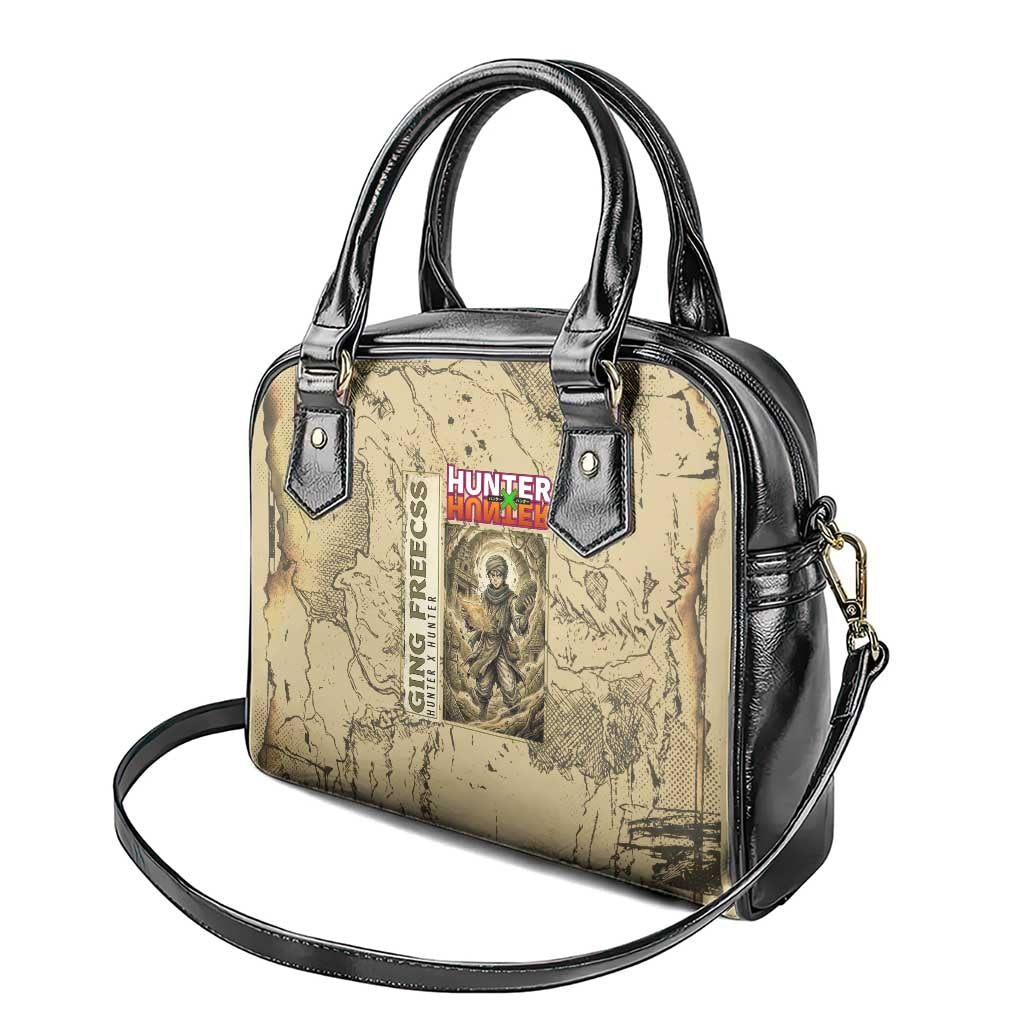 Ging Freecss Theme Desert Explorer Design Shoulder Handbag with Ancient Map Background and Adventure Card Artwork - The Mazicc