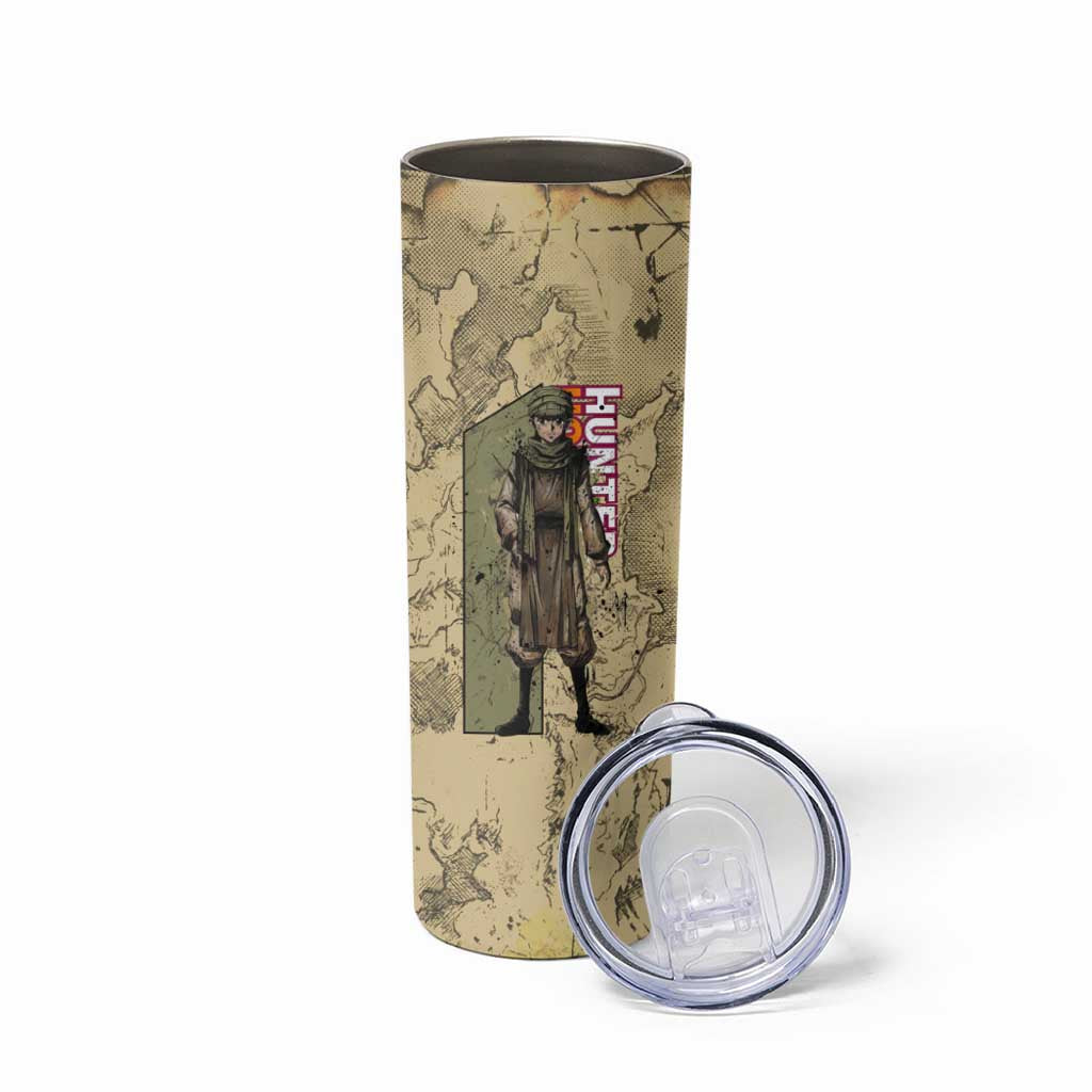 Ging Freecss Theme Desert Explorer Design Skinny Tumbler with Ancient Map Background and Adventure Card Artwork - The Mazicc