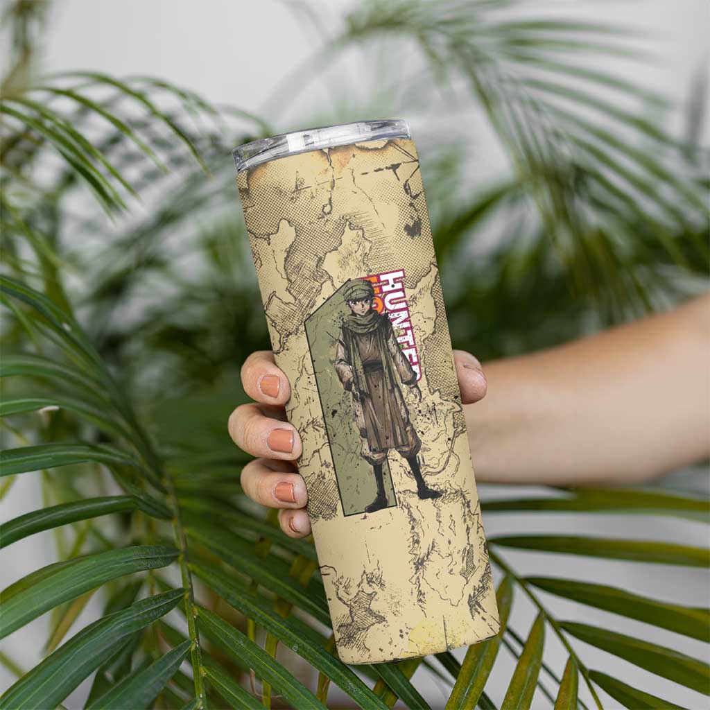 Ging Freecss Theme Desert Explorer Design Skinny Tumbler with Ancient Map Background and Adventure Card Artwork - The Mazicc