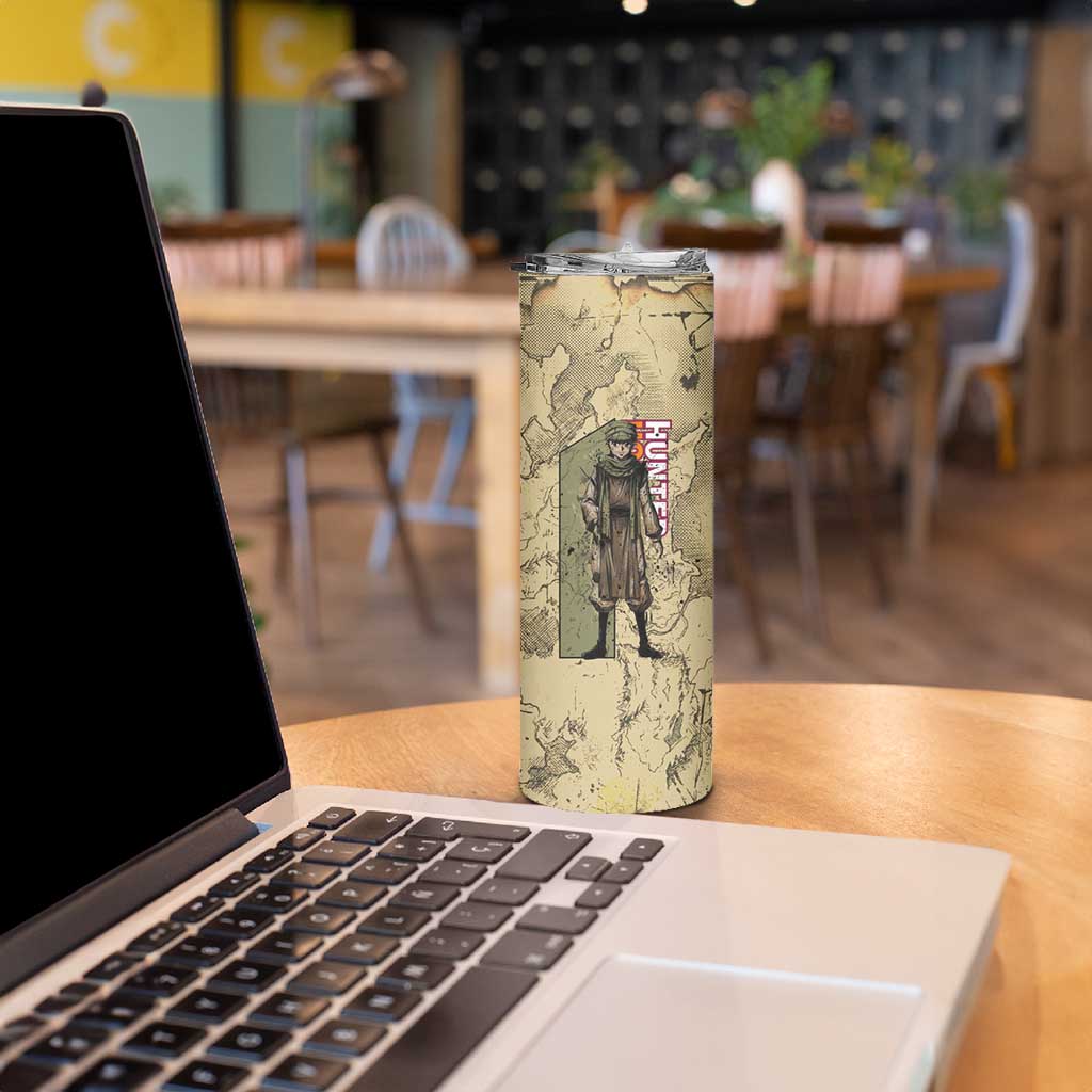 Ging Freecss Theme Desert Explorer Design Skinny Tumbler with Ancient Map Background and Adventure Card Artwork - The Mazicc