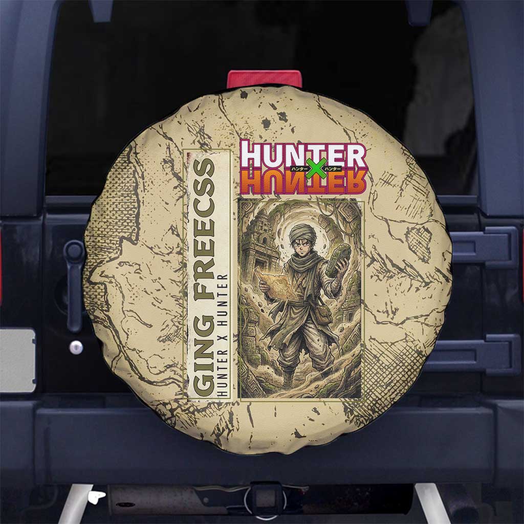 Ging Freecss Theme Desert Explorer Design Spare Tire Cover with Ancient Map Background and Adventure Card Artwork - The Mazicc