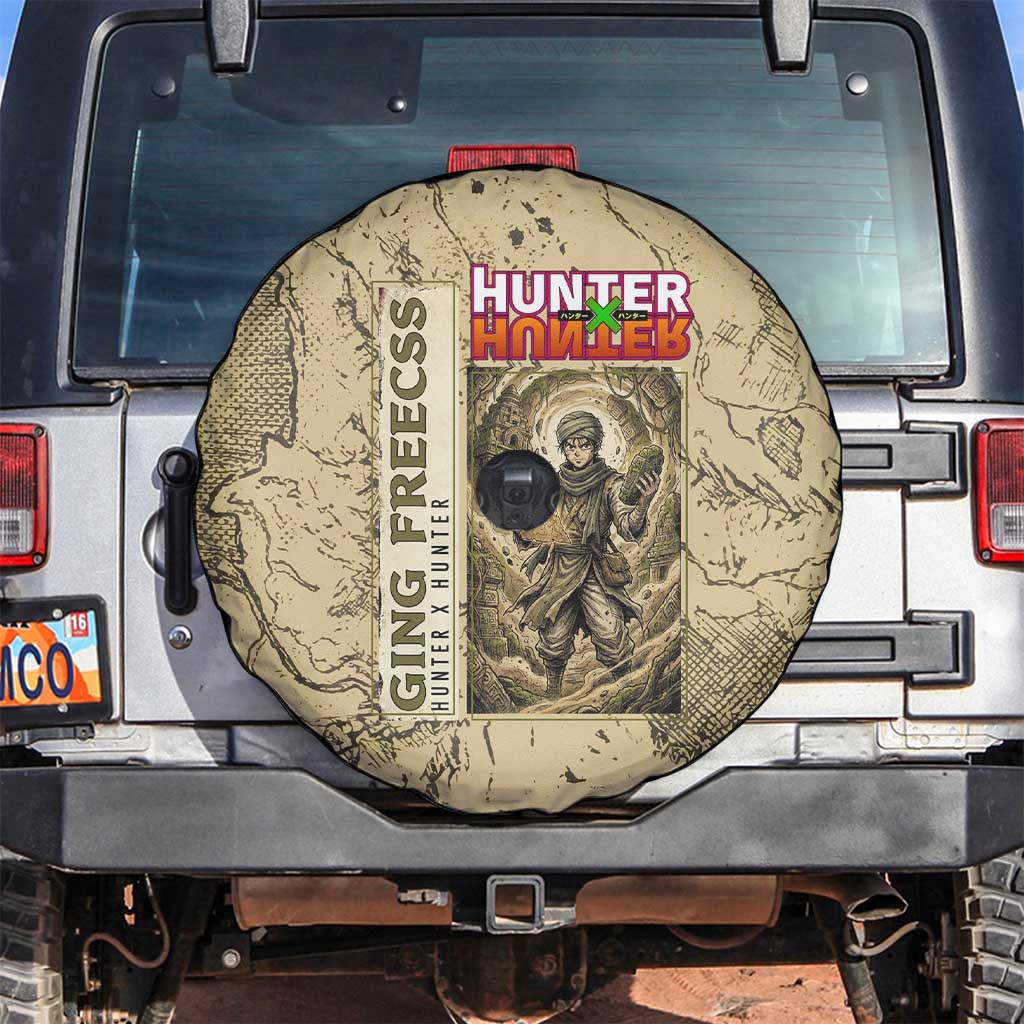 Ging Freecss Theme Desert Explorer Design Spare Tire Cover with Ancient Map Background and Adventure Card Artwork - The Mazicc