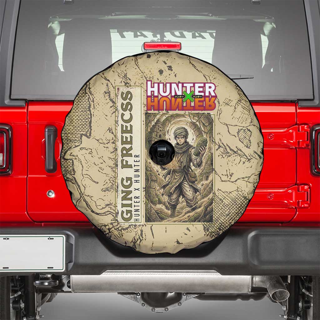 Ging Freecss Theme Desert Explorer Design Spare Tire Cover with Ancient Map Background and Adventure Card Artwork - The Mazicc