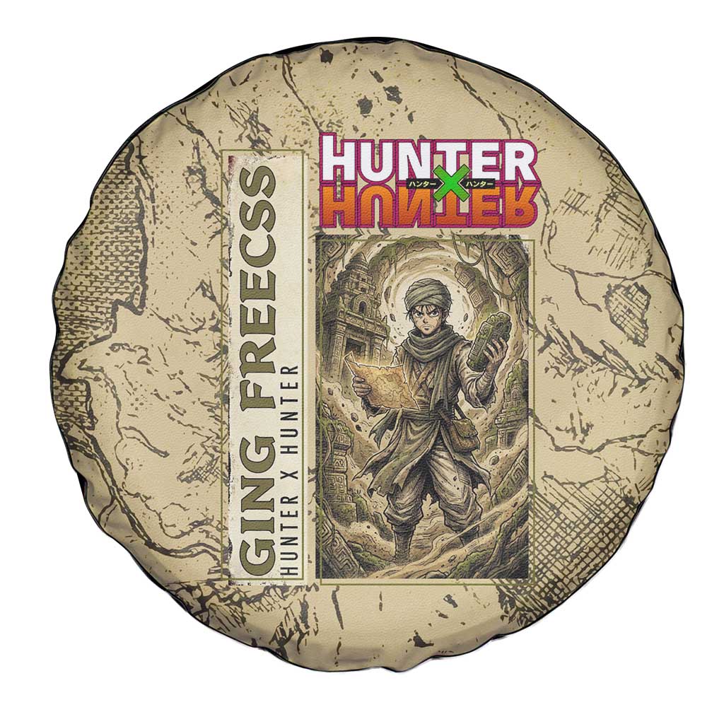 Ging Freecss Theme Desert Explorer Design Spare Tire Cover with Ancient Map Background and Adventure Card Artwork - The Mazicc
