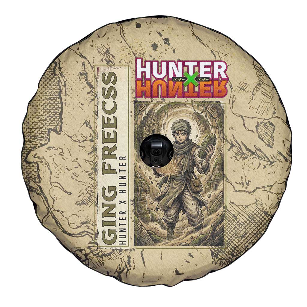 Ging Freecss Theme Desert Explorer Design Spare Tire Cover with Ancient Map Background and Adventure Card Artwork - The Mazicc