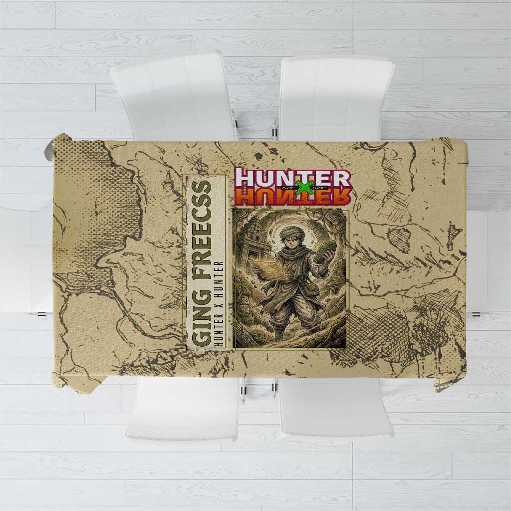 Ging Freecss Theme Desert Explorer Design Tablecloth with Ancient Map Background and Adventure Card Artwork - The Mazicc