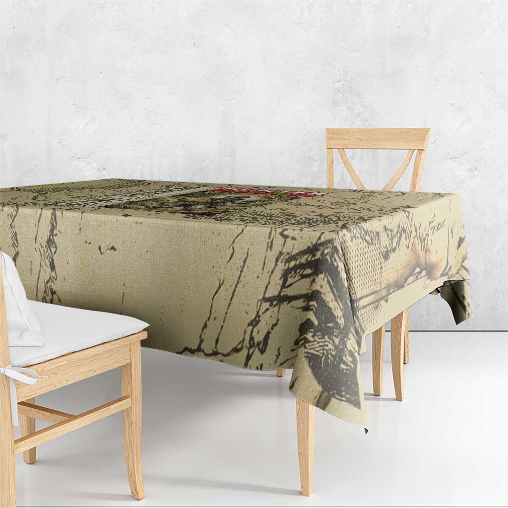 Ging Freecss Theme Desert Explorer Design Tablecloth with Ancient Map Background and Adventure Card Artwork - The Mazicc