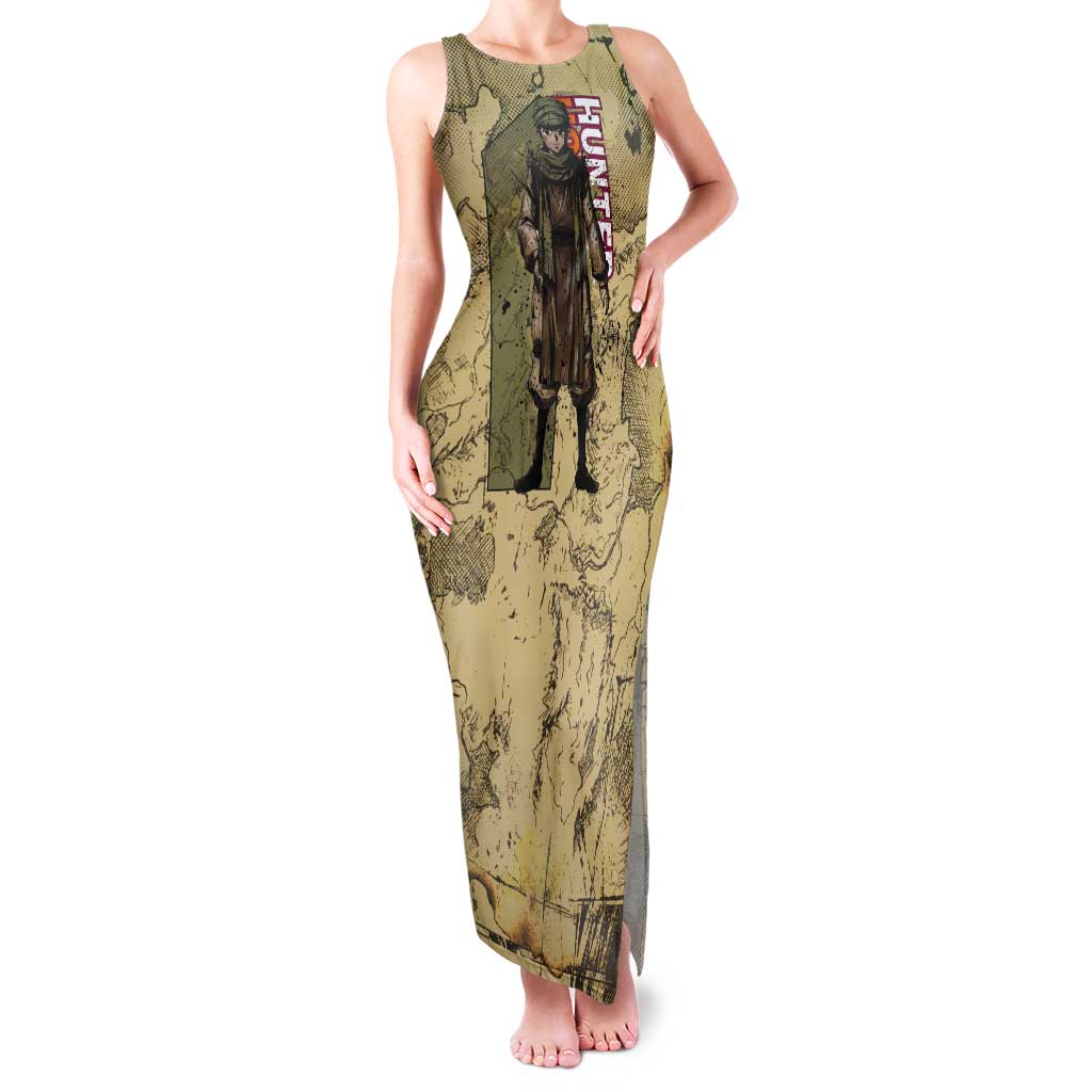 Ging Freecss Theme Desert Explorer Design Tank Maxi Dress with Ancient Map Background and Adventure Card Artwork - The Mazicc