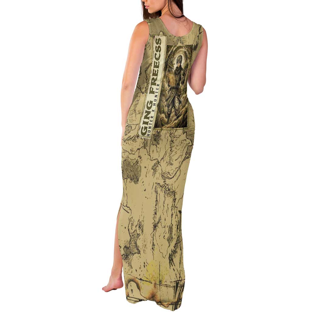 Ging Freecss Theme Desert Explorer Design Tank Maxi Dress with Ancient Map Background and Adventure Card Artwork - The Mazicc